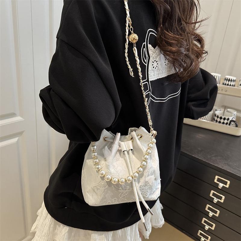 Summer new Chinese small bag shoulder crossbody pearl fashion handbag bucket bag