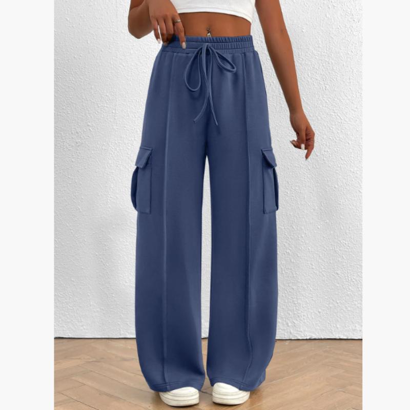 Damen Cargo Hose Mode Lässig Hohe Taille Taschen Hose Einfarbig Kordelzug Jogginghose Locker Gerade Hose Streetwear