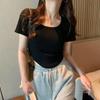 Women's Slim Fit Square Neck Short-Sleeve Tee - Summer Thin, Figure-Flattering, Pure Style, Plain Color Trendy Top