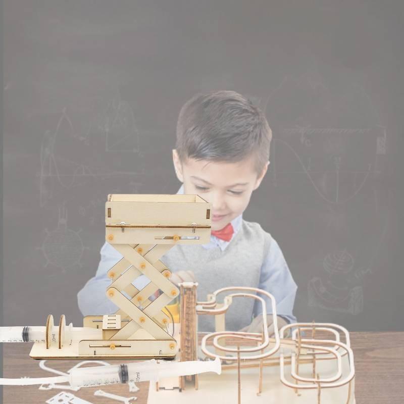 Educational Diy Hydraulic Lift Platform Science Experiment Invention Set Wooden Material Customizable
