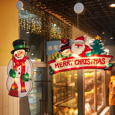 LED Christmas Sucker Lights Santa Claus Elk Star Window Hanging Light Seasonal Sign Battery Operated Suction Cup Lamp