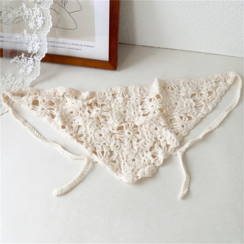 Lace Crochet Flower Triangled Scarf Head Wrap Lightweight Breathable Knit Hair Bandana Delicate Style Photography Accessory