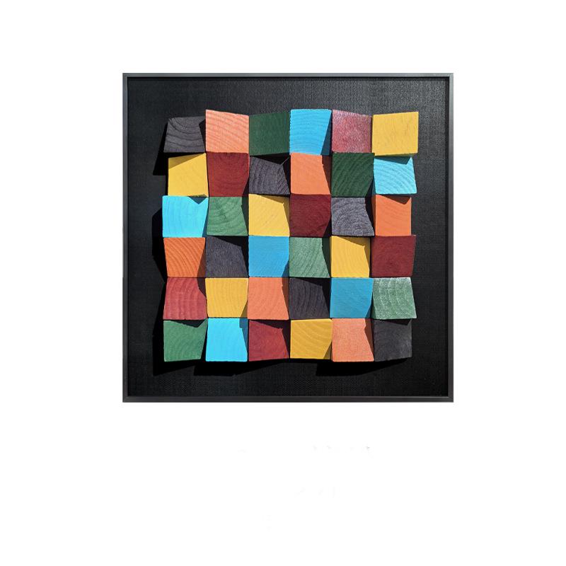 3D Solid Wood Mosaic Geometric Abstract Wall Art for TV Background or Entrance Hall