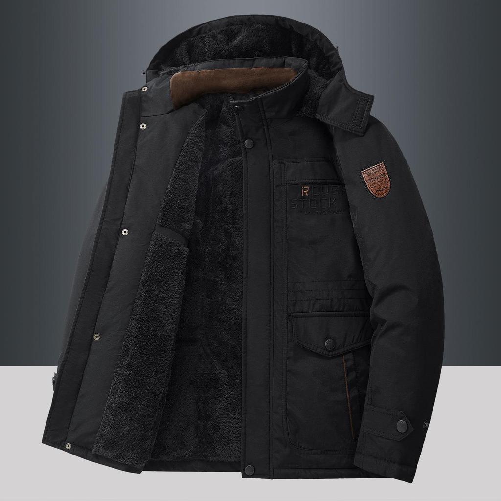 Men's Winter Cotton Jacket with Fleece Lining, Thickened Style for Middle-Aged and Elderly - Medium-Long, Padded Coat.