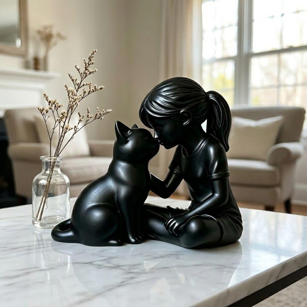 Unique Girl Cat Friendship Statues Plastic Girl Cat Ornaments Desktop Cat Figurine Living Room