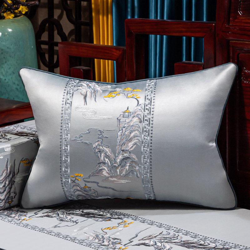 New Chinese-style Throw Pillows with Bird and Flower Embroidery Redwood Sofa Cushion Cover Large Cushion for Living Room Bed