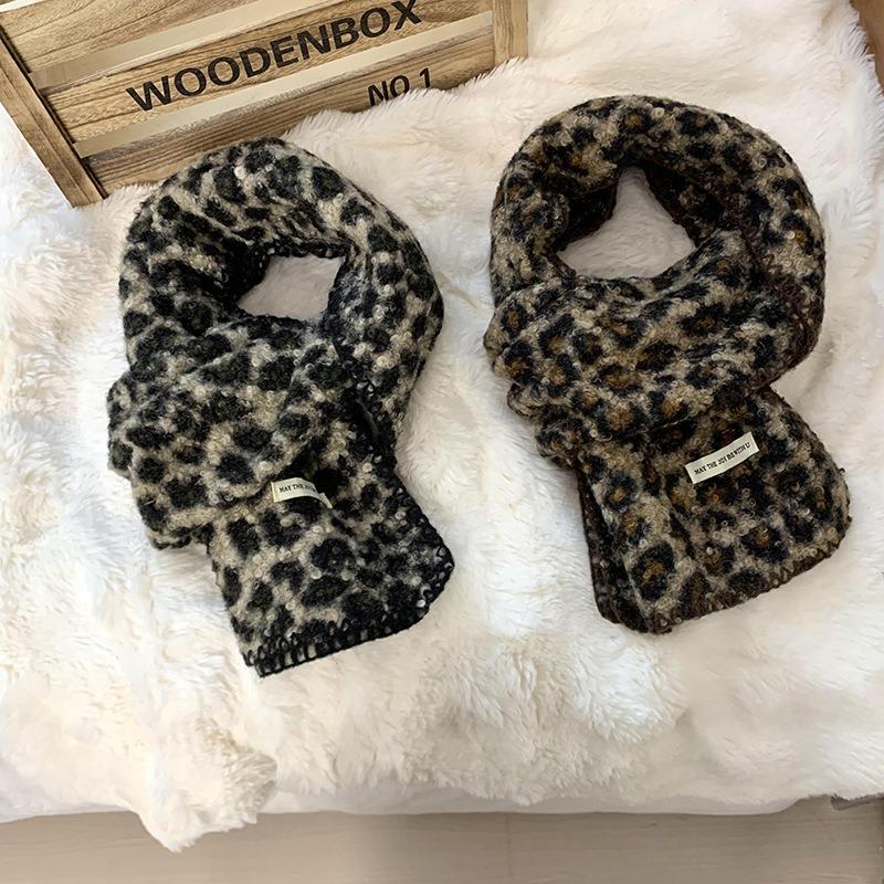 Scarf winter new high-end imitation thickened warm cashmere fluffy scarf leopard print scarf