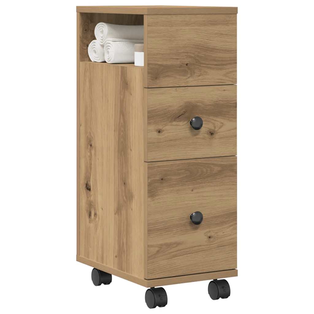 Narrow Bathroom Cabinet with Casters Artisan Oak Finish Particleboard