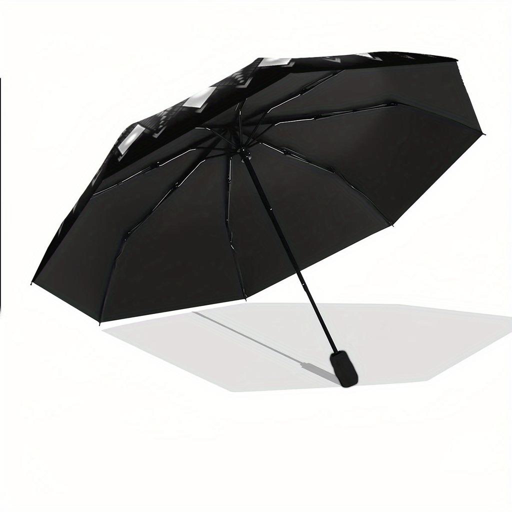 Automatic Open/Close Umbrella with One-Touch Button - Compact Folding Umbrella, Black & White Geometric Mandala Pattern, Porta