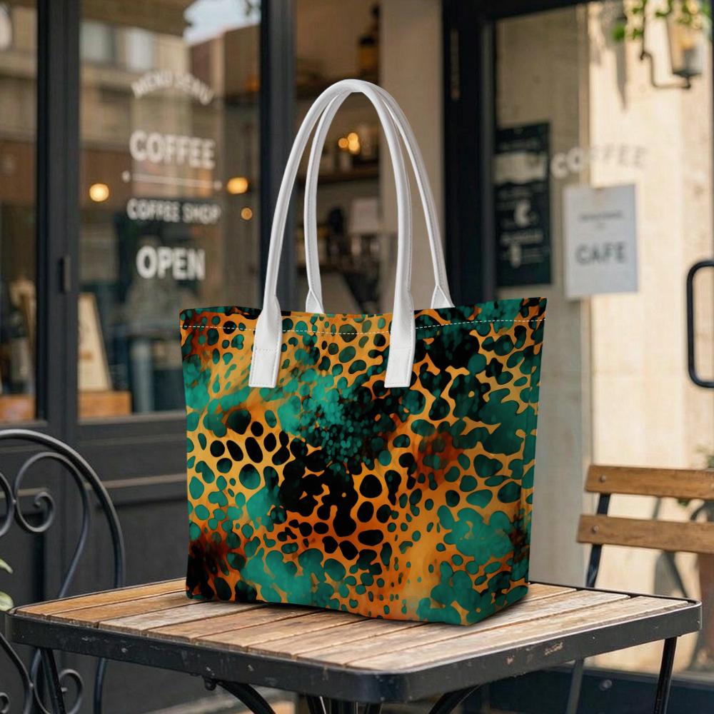 Stylish Leopard Print Casual Tote Bag Fashion Daily Portable Shoulder Purse for Women Trendy Outdoor Travel Shopping Handbag
