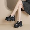 12Cm inner height-increasing muffin thick-soled sheepskin loafers women's 2025 round head waterproof table double-breasted thick-heeled muffin shoes