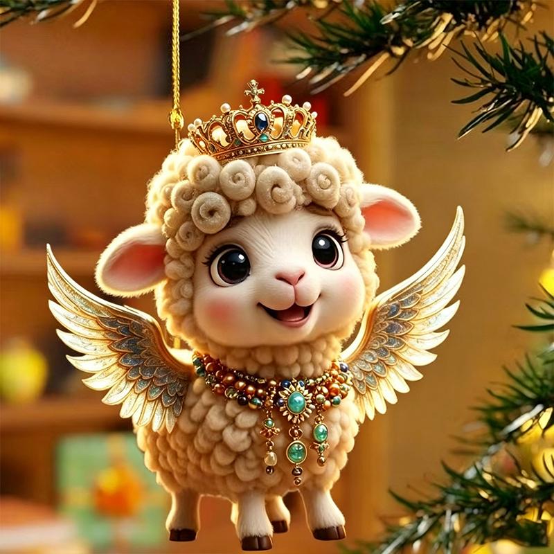Weihnachtsschaf Anhänger Ornament Flaches Acryl Niedliches Hängendes Lamm für Weihnachtsbaum Feierparty Heimdekorationen