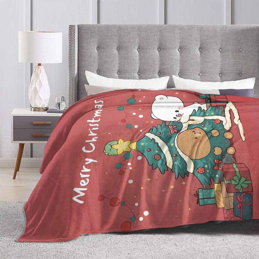 Bubu and Dudu Xmas Panda Couple Merry Christmas Soft Warm Blanket  Airplane Plush Bedding Throw Flannel Bedspread Sofa Bed Cover