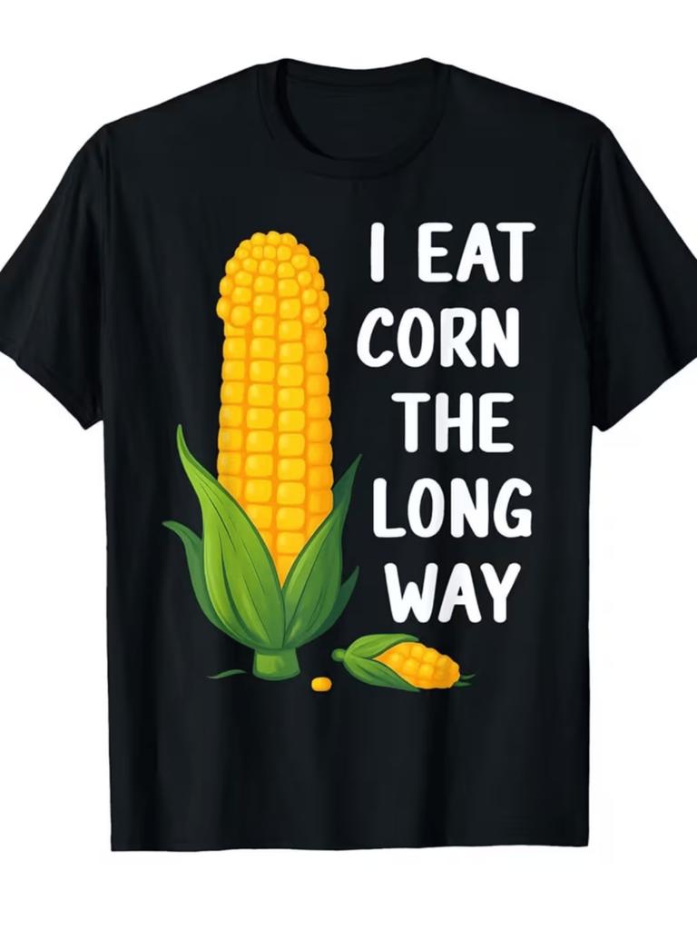 UnisexS Casual Short Sleeve TShirt Summer Breathable Crew Neck Eat Corn Trendy Print Regular Fit Machine Washable