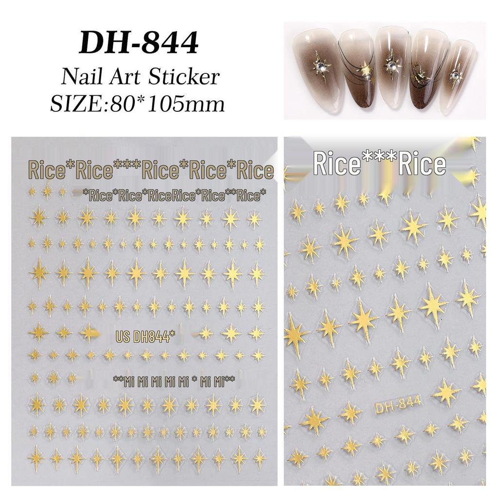 Gold, Silver, Black, and White Eight-Pointed Star Nail Art Stickers (Flat Back Adhesive)