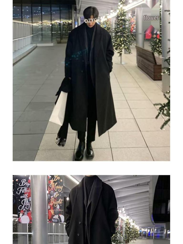 Giacca a vento da uomo di media lunghezza in stile coreano, Primavera/Autunno, Cappotto al ginocchio in lana britannica, Capospalla largo e alla moda