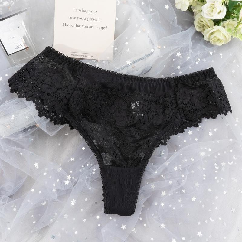 Women Sexy Lace Lingerie Temptation Low-waist Thong Panties Transparent High Quality Embroidery Underwear Female G String