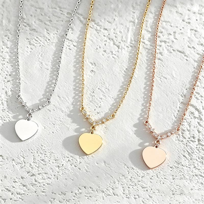 Stainless Steel V-Shaped Heart Pendant Cross Chain Necklace, Blank for Laser UV Color Printing.