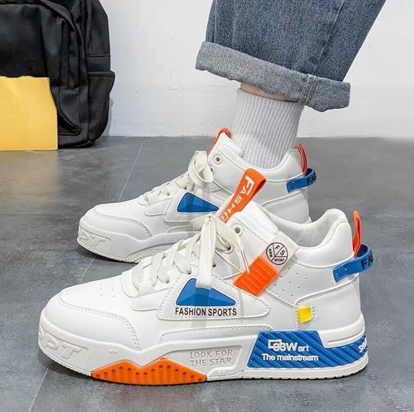 Men'S New Breathable High Top Shoes, Men'S Trendy And Versatile White Shoes, Thick Soled Sports Shoes, Casual Board Shoes