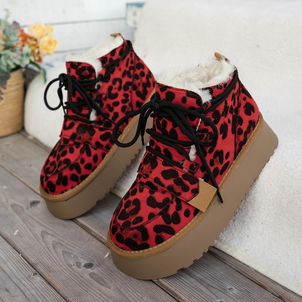 Fashion Leopard Women Platform Flats Snow Ankle Boots Suede Warm Shoes Winter 2025 New Short Plush Chelsea Boots Casual Sport Booties