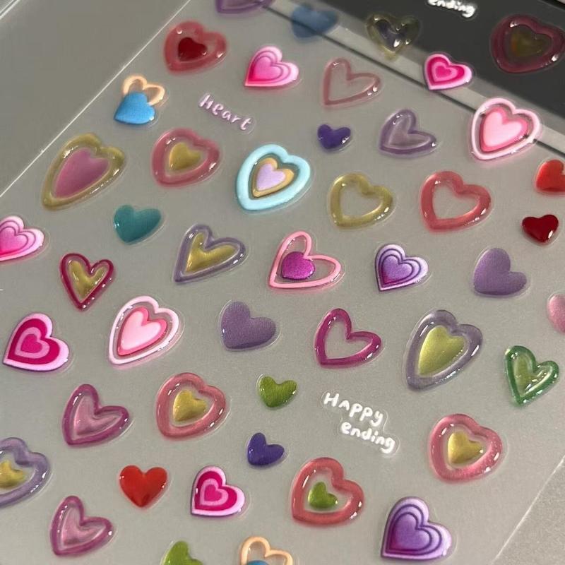 1/3Sheets Colorful Dopamine Jelly Scrapbook Stickers 3D Decal Cute Heart Pattern For Diy Journal Kawaii Nail Decals For Girls
