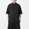Men New Chinese Style Short Sleeve Shirt Men Texture Dark Pattern Hanfu Blouse Traditional Frog Buttons Retro Tang Suit Tops