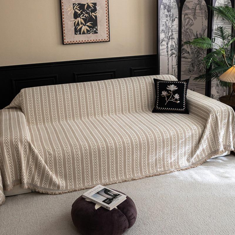 EIFLOY-Striped Chenille Sofa Towels for Living Room, Chenille Couch Cover Blanket, Universal Slipcover, One Piece, for Pets Kids