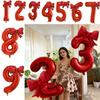 2pcs 32inch Red Number Digital 0-9 Balloon with Red Bowknot Foil Balloons for Birthday Party and Anniversary Decoration