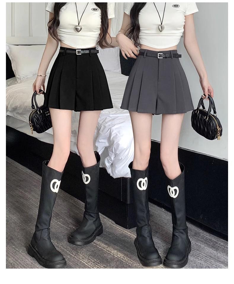Women's Gray High-Waist Pleated Chiffon A-Line Shorts - Summer Slimming Wide-Leg Casual Skirt Pants