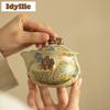 200ml Ru Kiln Flowers and Birds Hand Grab Teapot Elegant Tea Infuser Pot Tea Maker Kettle with Strainer Drinkware Collection
