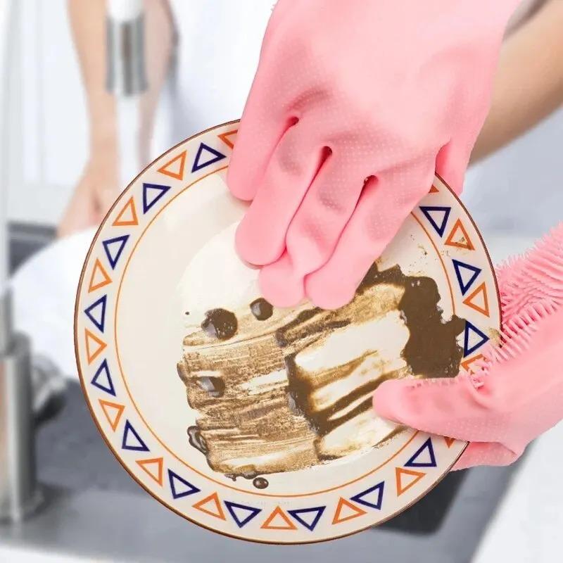 Silicone Rubber Dishwashing Gloves for Household Kitchen Cleaning
