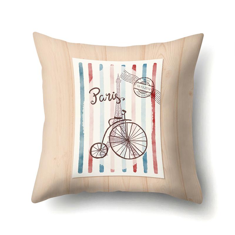 Polyester Pillow Cover Home Printed Pillow Cover Retro Tower European Building Cushion Cover Car Cushion Cover