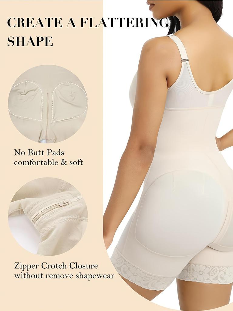 Plus Size Body Shaping Bodysuit with Tummy Control, Butt Lift, Adjustable Straps & Open Crotch
