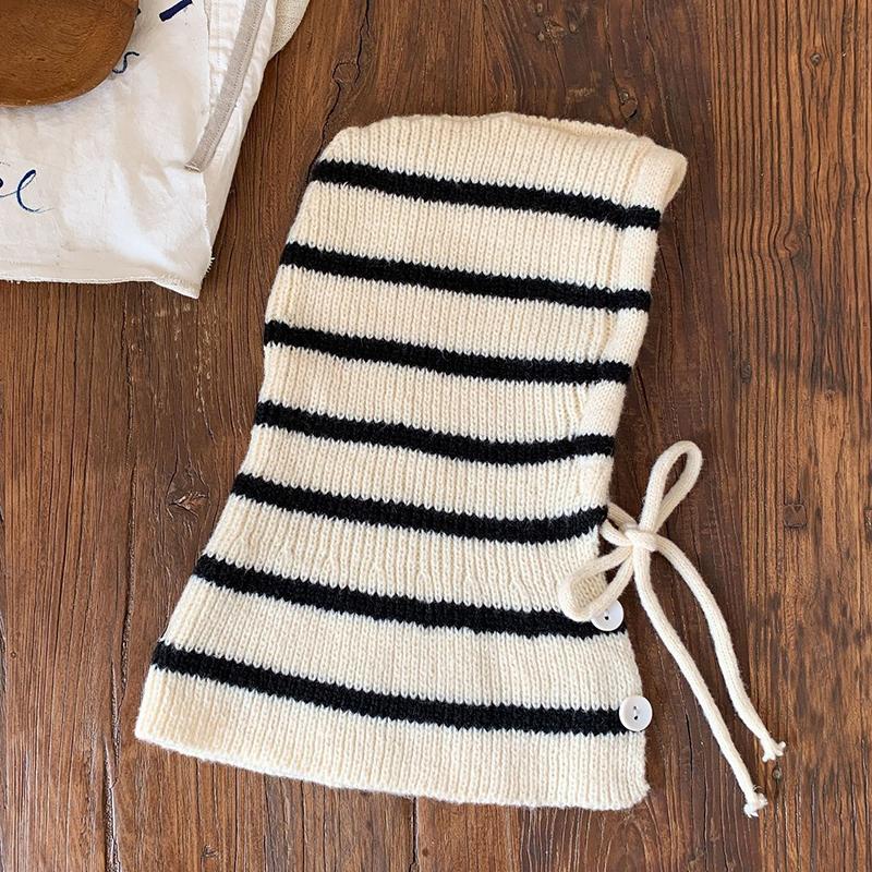 Winter Kids Balaclava Hat Korean Stripe Toddler Hooded Beanies Warm Woolen Children Boy Girl Knitted Caps Scarf
