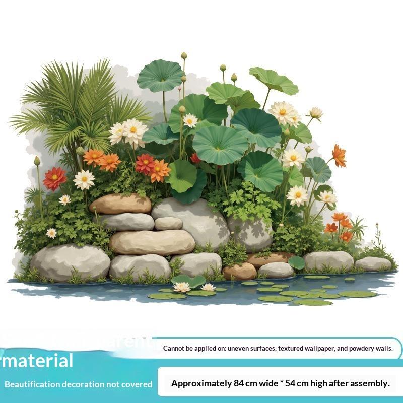 Pond Lotus Green Plants Viewing Wall Sticker Self-Adhesive Art Landscape Wallpaper For Living Room Bedroom Home Wall Decor