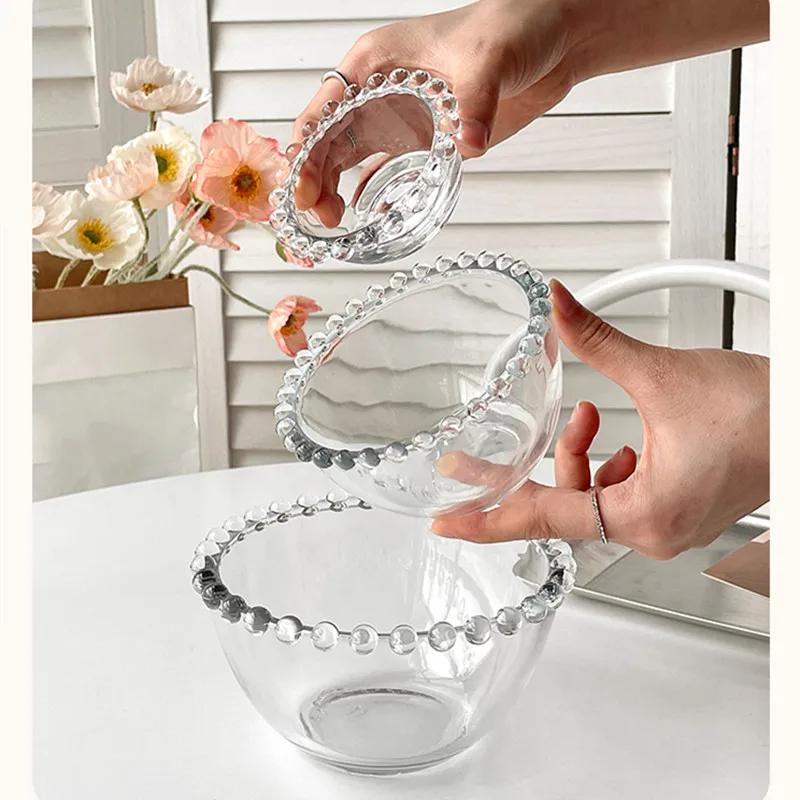 Advanced Pearl Rimmed Glass Bowl Creative Oatmeal Yogurt Bowl Breakfast Ice Cream Salad Bowl Glass Cutlery Kitchen Supplies Gift