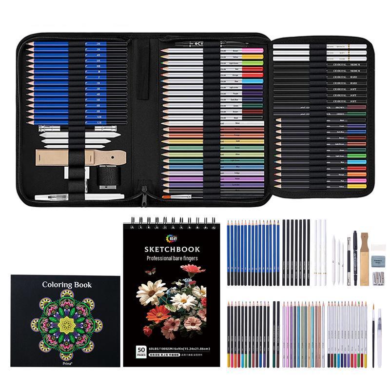 76-Piece Sketching & Drawing Set with Water-Soluble Oil-Based Colored Pencils and Storage Bag