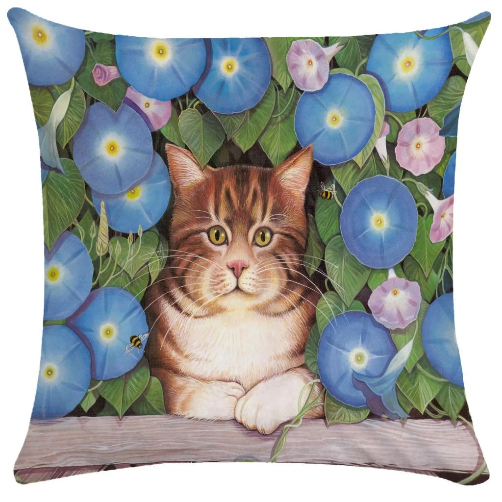 Cute Kitten Pillowcase Funny Cat Painting Throw for Bed Sofa Living Room
