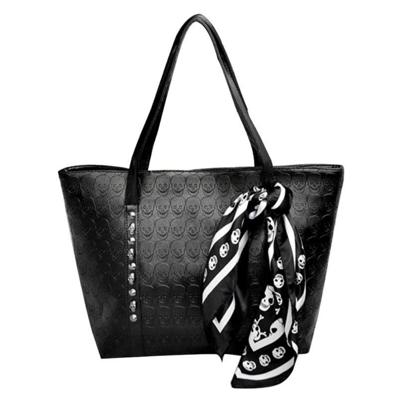 Women Black Skull Print Bags Zipper Shoulder Handbag Tote Bag Handbag Women Skull