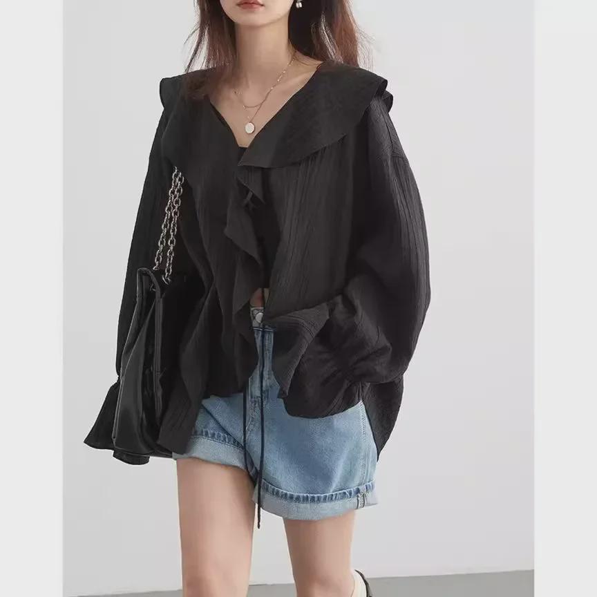 CHICVEN "Visual Space" Tencel Lace-up Ruffle Sleeve Midi Shirt