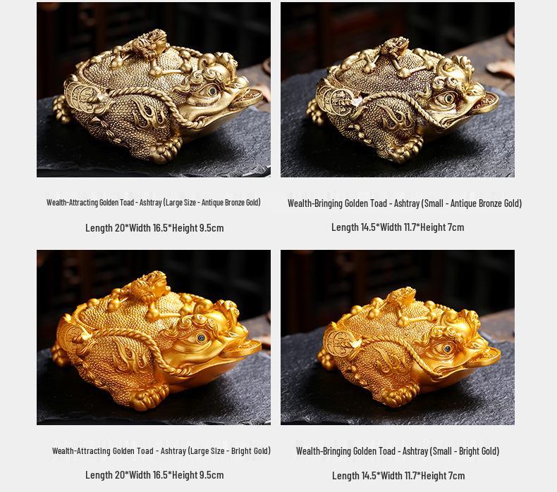 Golden Toad Resin Ashtray with Lid - Chinese Style Ornament for Home, Office, or Tea Table