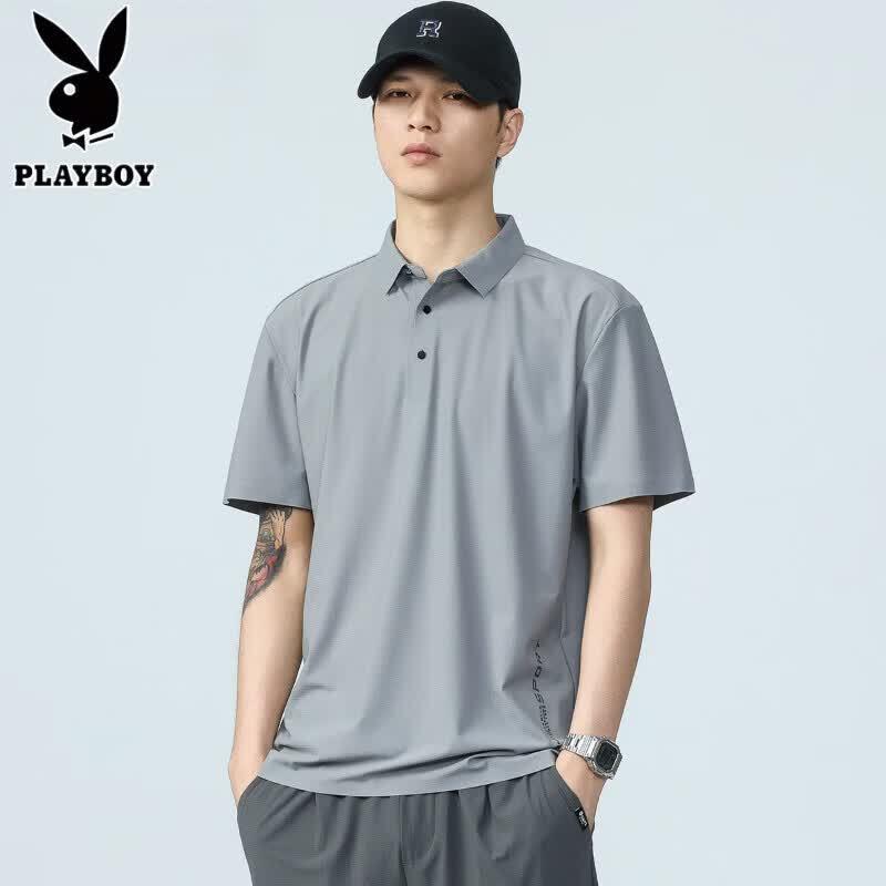 PLAYBOY Men's Ice Silk Quick Dry Loose Fit Polo Shirt
