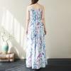 Neckholder-Langkleid mit Blumenmuster, Sommer, Bohemian-Stil, Urlaub, Reisen, Strandkleid, Baumwolle, Leinen, großer langer Rock