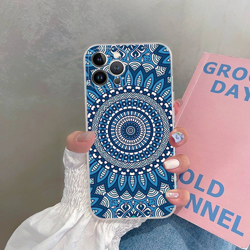 Mandala Painting For iPhone 11 12 13 14 15 16 17 Pro Max Plus 13 Mini Silicone Soft Transparent Back