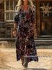 European-American Retro Floral Print Long Sleeve Dress