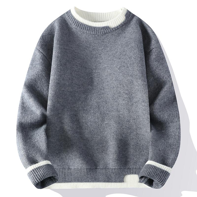 Autumn and Winter Men's Sweater Fashionable Simple Fake Two-piece Pullover Long-sleeved Top