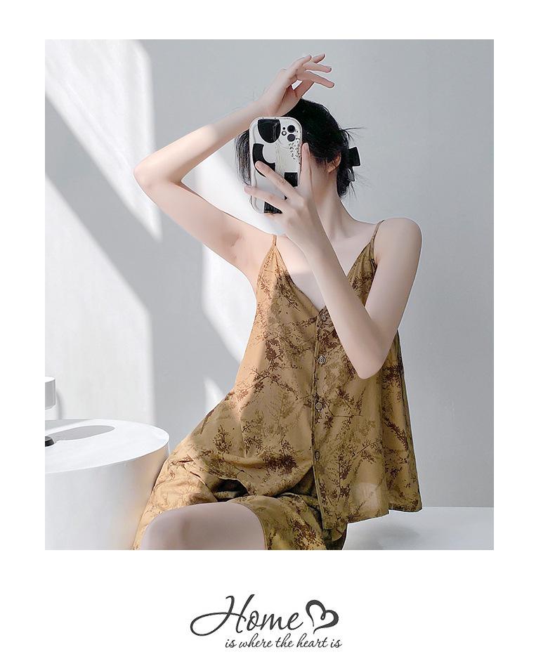 Neo-Chinese Cotton Silk Camisole Pajama Set for Women - Summer 2025 Beach Style
