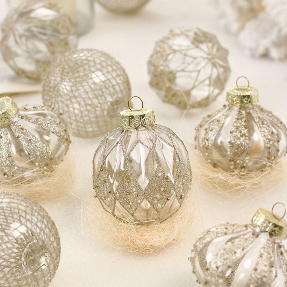 9pcs 8cm Christmas Hanging Balls Transparent Christmas Tree Pendant New Year