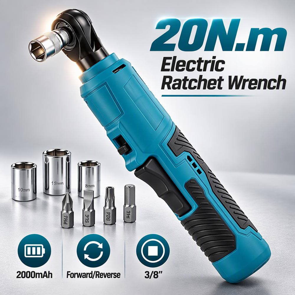 3/8" Cordless Electric Ratchet Wrench 20N.m Variable Speed USB-C Rechargeable Forward Reverse for Auto Repair Home DIY