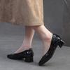 Johnature Square Toe Office Lady Pumps Genuine Leather Fashion Thick Heeled Slip-on Women's Shoes